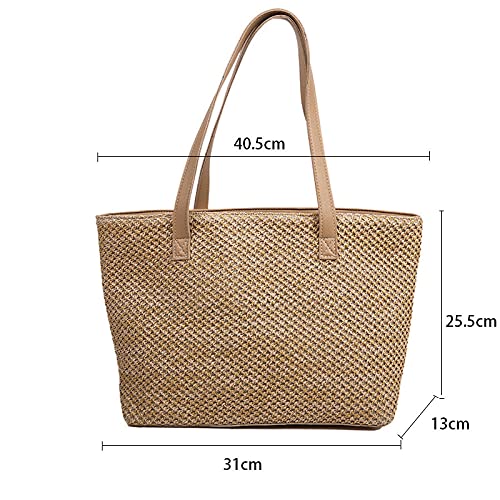 Summer Straw Bag Women Large Capacity Weave Totes Bag Handmade Rattan Beach Bag Vacation Lady Straw Shoulder Bag Pouch-2