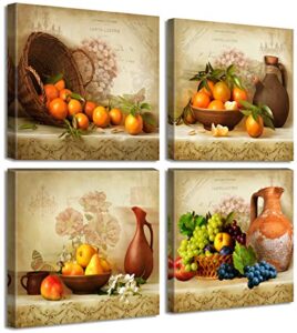 jiazugo kitchen wall decor canvas art for dining room vintage theme fruit pictures farmhouse rustic signs paintings bar accessories realism colorful framed decorations 4 pcs/set