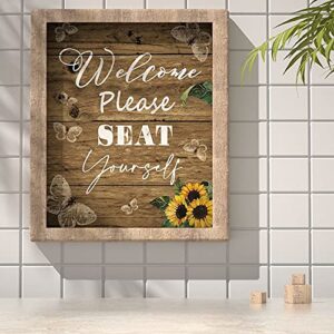 IIILUYOT Sunflower Bathroom Signs Decor Art Prints, Funny Bathroom Decor Sign Rustic Farmhouse Vintage Wood Butterfly Bathroom Wall Decorations Set of 4 Set of 4 (8”X10”) Unframed