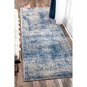 nuloom vintage willena runner rug, 2 ft 6 in x 14 ft, blue