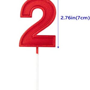 2.76in Birthday Candles Glitter Cake Red Number 2 Candles Topper Decoration for Wedding Anniversary,Kids and Adults Party Celebration (RED Number 2)