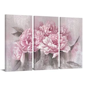 sechars 3 piece flower wall art canvas pink peony floral painting picture vintage blossom art prints for living room girl bedroom decor for living framed ready to hang each piece 16x32inch