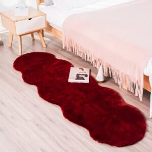 staolene ultra soft faux rabbit fur chair cover couch pad fuzzy area rug fluffy bedside carpet mat for bedroom floor sofa living room rugs 2 x 6 ft, burgundy red fur rug (burgundy red, 2 x 6 ft)