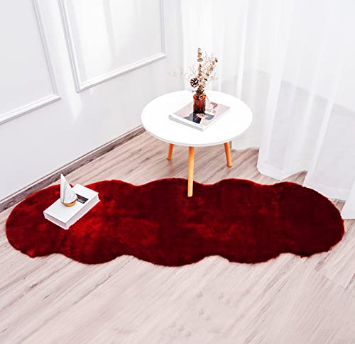 STAOLENE Ultra Soft Faux Rabbit Fur Chair Cover Couch Pad Fuzzy Area Rug Fluffy Bedside Carpet Mat for Bedroom Floor Sofa Living Room Rugs 2 x 6 ft, Burgundy Red Fur Rug (Burgundy Red, 2 x 6 ft)