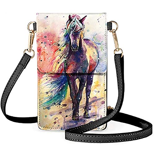 JEOCODY Horse Print Small Crossbody Phone Bag for Women Cellphone Shoulder Bags Card Holder Wallet Purse Touch Screen Bag