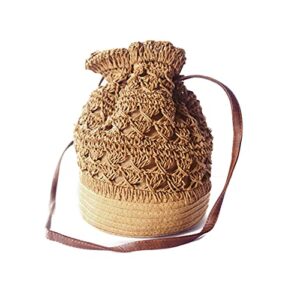 N/C Handwoven Rattan vintage purse Bag Bucket bag Natural Chic Casual Handbag Beach Sea tote Basket Straw shoulder Bag (Light Brown)