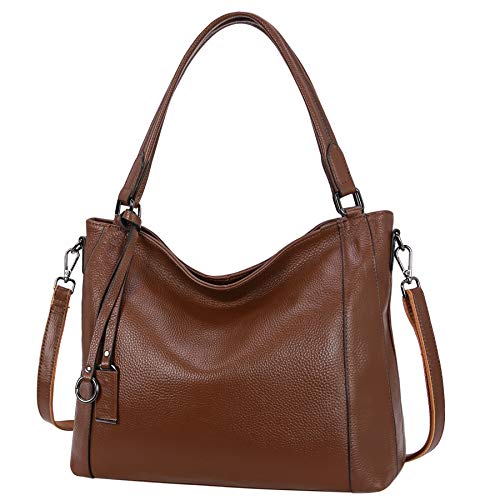 HESHE Genuine Leather Purses for Women’s Shoulder Handbags Cross Body Bags Hobo Tote Bag Satchel and Purse for Ladies (Coffee)