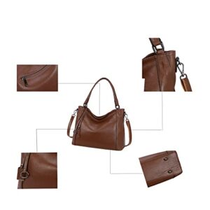 HESHE Genuine Leather Purses for Women’s Shoulder Handbags Cross Body Bags Hobo Tote Bag Satchel and Purse for Ladies (Coffee)