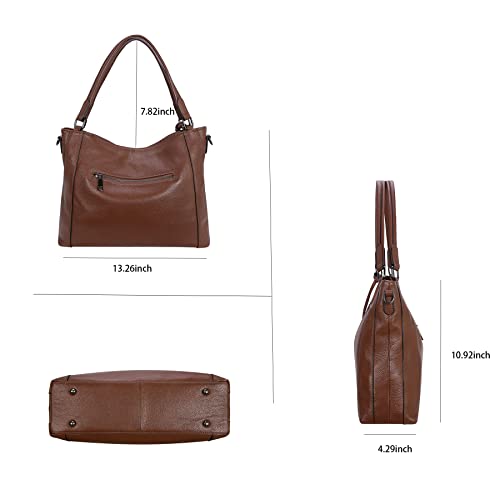 HESHE Genuine Leather Purses for Women’s Shoulder Handbags Cross Body Bags Hobo Tote Bag Satchel and Purse for Ladies (Coffee)