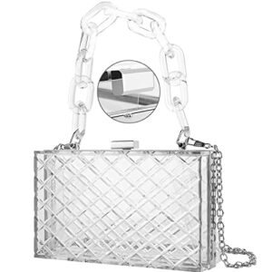 clear purse for women, acrylic box evening clutch bag, mini jelly purse transparent, stadium approved crossbody shoulder handbag for women.(silver)