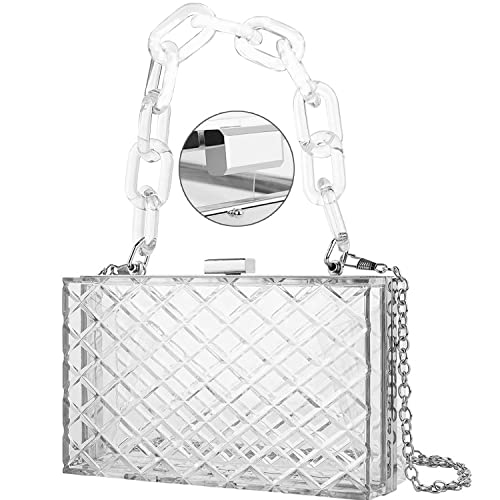 Clear Purse for Women, Acrylic Box Evening Clutch Bag, Mini Jelly Purse Transparent, Stadium Approved Crossbody Shoulder Handbag for Women.(silver)