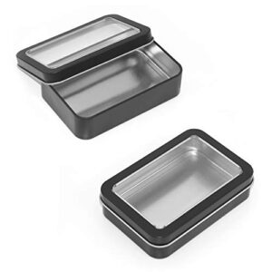 4 pack metal rectangular tin boxes containers with detachable clear lid, black, 4.2×2.9×1.1 inch, portable box small storage kit home organizer,model 107