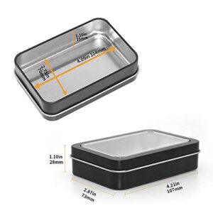 4 Pack Metal Rectangular Tin Boxes Containers with Detachable Clear Lid, Black, 4.2x2.9x1.1 Inch, Portable Box Small Storage Kit Home Organizer,Model 107
