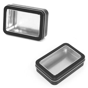 4 Pack Metal Rectangular Tin Boxes Containers with Detachable Clear Lid, Black, 4.2x2.9x1.1 Inch, Portable Box Small Storage Kit Home Organizer,Model 107