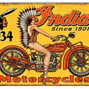 YTOMEAT Indian Motorcycle Pin Up Girl Garage Metal Sign Funny Tin Sign Bar Pub Diner Cafe Wall Decor Home Decor Art Poster Retro Vintage 8x12 Inches