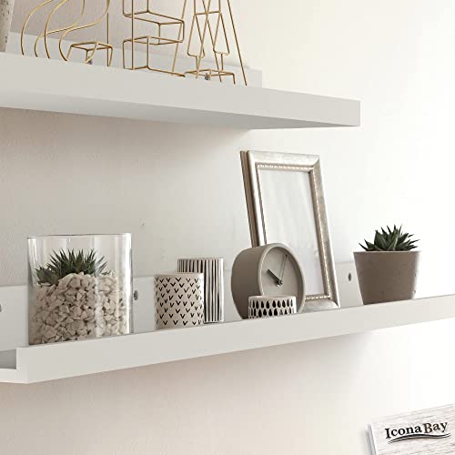 Icona Bay 36 Inch Floating Shelves for Wall, Set of 3 in Powder White, Modern Rustic Style, Wall Mounted Display Shelves, Picture Ledges