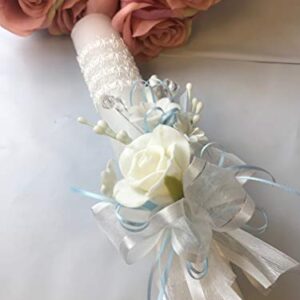 OOKi- Baptism Candle Flowers Crystals Cross lace and Ribbon Favor,Christening,Blessing Day,Communion Candle,Christening Ceremony Candle (Blue)