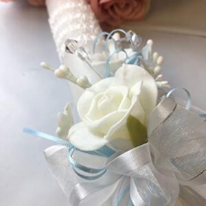 OOKi- Baptism Candle Flowers Crystals Cross lace and Ribbon Favor,Christening,Blessing Day,Communion Candle,Christening Ceremony Candle (Blue)