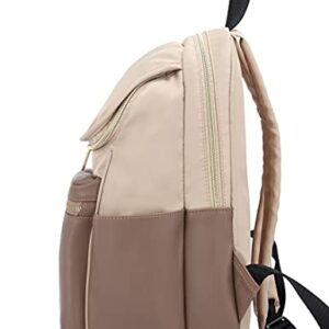 Kah&Kee Backpack for Women Fashion Waterproof School Bag Multiple Compartments 10 Pockets Fake-Leather Nylon Stitching (Light Beige/Beige)