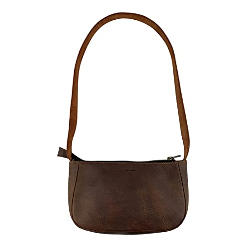 Hide & Drink, Classic Purse Handmade from Full Grain Leather and Plaid Cotton - Bourbon Brown