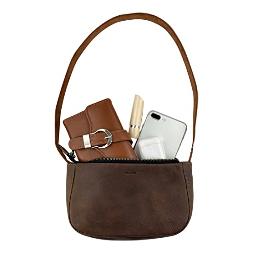 Hide & Drink, Classic Purse Handmade from Full Grain Leather and Plaid Cotton - Bourbon Brown