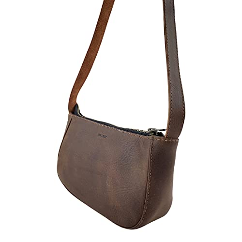 Hide & Drink, Classic Purse Handmade from Full Grain Leather and Plaid Cotton - Bourbon Brown