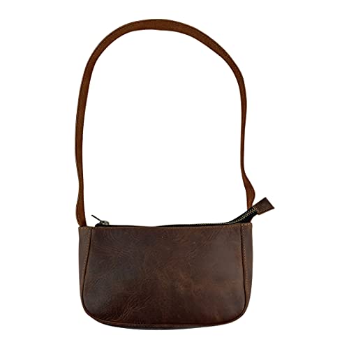 Hide & Drink, Classic Purse Handmade from Full Grain Leather and Plaid Cotton - Bourbon Brown