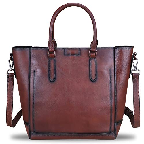 Genuine Leather Handbags for Women Vintage Handmade Tote Purse Cowhide Shoulder Bag Satchel Top-Handle Bags for Ladies (Coffee)