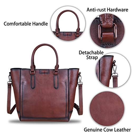 Genuine Leather Handbags for Women Vintage Handmade Tote Purse Cowhide Shoulder Bag Satchel Top-Handle Bags for Ladies (Coffee)