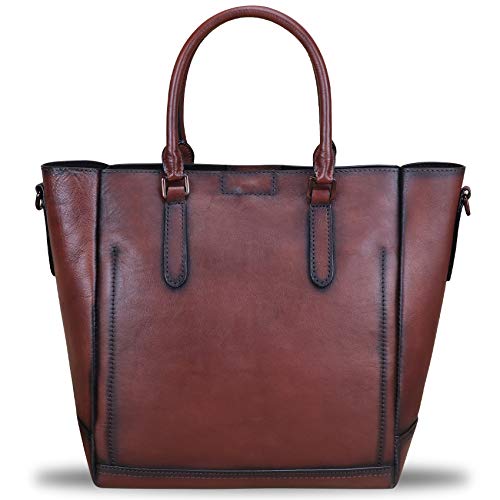 Genuine Leather Handbags for Women Vintage Handmade Tote Purse Cowhide Shoulder Bag Satchel Top-Handle Bags for Ladies (Coffee)