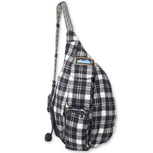 kavu mini plaid rope bag sling crossbody backpack travel cotton purse – oatmeal