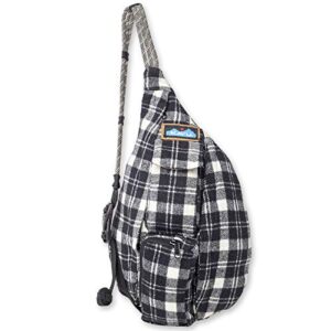 KAVU Mini Plaid Rope Bag Sling Crossbody Backpack Travel Cotton Purse - Oatmeal