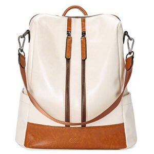 cluci leather backpack purse for women covertible travel large fashion casual lady detachable shoulder bag beige with brown