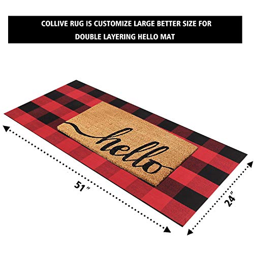 Buffalo Plaid Outdoor Rug Runner 24'' x51'', Collive Christmas Black/Red Cotton Woven Checkered Welcome Door Mat, Washable Indoor Floor Rugs for Porch Kitchen Bathroom Laundry Living Room Decor