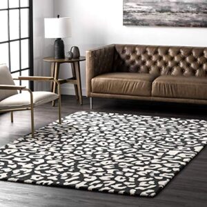 nuloom rorie leopard print wool area rug, 5′ x 8′, black