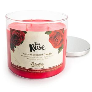 True Rose Highly Scented Natural 3 Wick Candle, Essential Fragrance Oils, 100% Soy, Phthalate & Paraben Free, Clean Burning, 14.5 Oz.