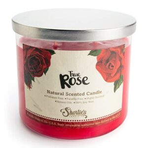 True Rose Highly Scented Natural 3 Wick Candle, Essential Fragrance Oils, 100% Soy, Phthalate & Paraben Free, Clean Burning, 14.5 Oz.