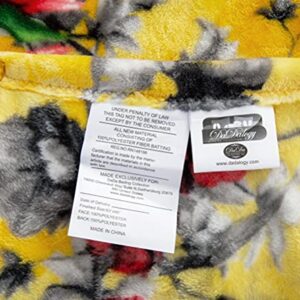 DaDa Bedding Vibrant Tropical Hummingbird Throw Blanket - Sunny Yellow Fleece Bright Super Soft Faux Mink for Sofa or Couch - Cozy & Lightweight - 63" x 90