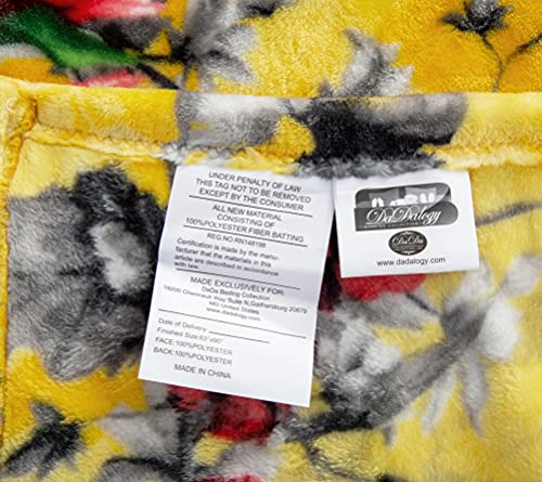 DaDa Bedding Vibrant Tropical Hummingbird Throw Blanket - Sunny Yellow Fleece Bright Super Soft Faux Mink for Sofa or Couch - Cozy & Lightweight - 63" x 90