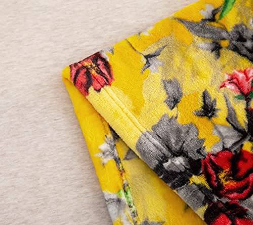 DaDa Bedding Vibrant Tropical Hummingbird Throw Blanket - Sunny Yellow Fleece Bright Super Soft Faux Mink for Sofa or Couch - Cozy & Lightweight - 63" x 90