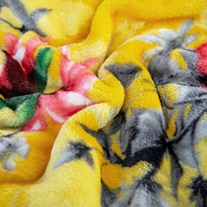 DaDa Bedding Vibrant Tropical Hummingbird Throw Blanket - Sunny Yellow Fleece Bright Super Soft Faux Mink for Sofa or Couch - Cozy & Lightweight - 63" x 90