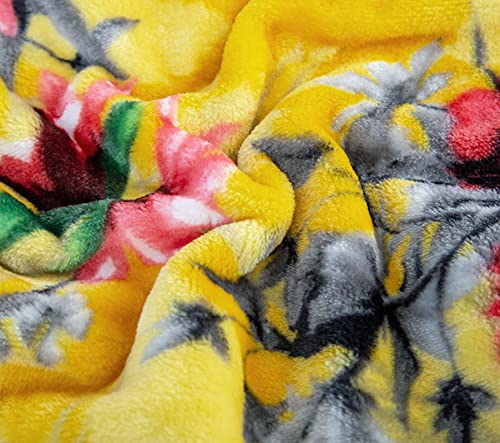 DaDa Bedding Vibrant Tropical Hummingbird Throw Blanket - Sunny Yellow Fleece Bright Super Soft Faux Mink for Sofa or Couch - Cozy & Lightweight - 63" x 90