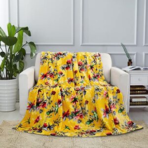 DaDa Bedding Vibrant Tropical Hummingbird Throw Blanket - Sunny Yellow Fleece Bright Super Soft Faux Mink for Sofa or Couch - Cozy & Lightweight - 63" x 90