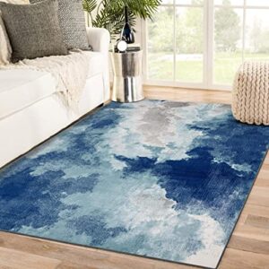 luxe weavers modern watercolor painting abstract blue 5×7 area rug