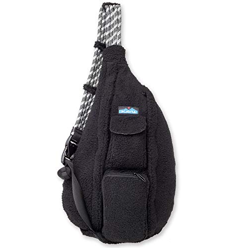 KAVU Rope Fleece Bag Sling Crossbody Sherpa Backpack Travel Purse - Black