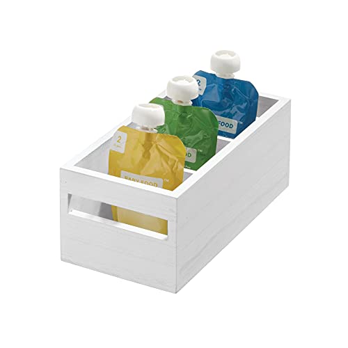 iDesign Renewable Paulownia Wood Collection Divided Storage bin with Handles, 10" x 5" x 4", White Wash