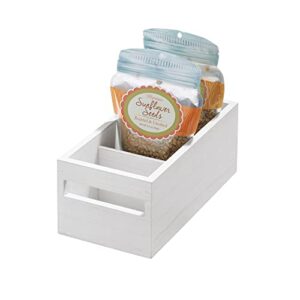 iDesign Renewable Paulownia Wood Collection Divided Storage bin with Handles, 10" x 5" x 4", White Wash