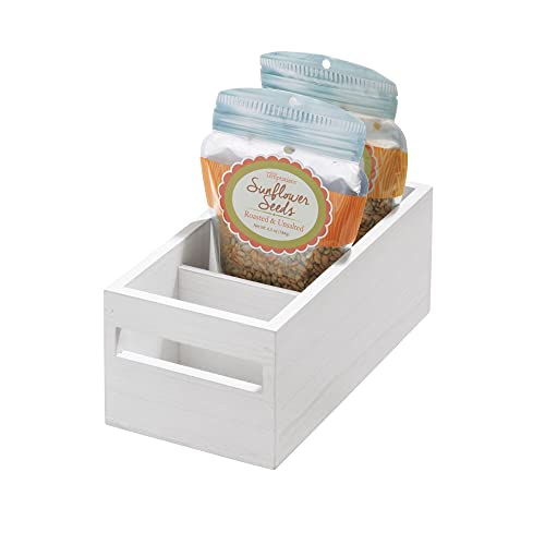 iDesign Renewable Paulownia Wood Collection Divided Storage bin with Handles, 10" x 5" x 4", White Wash