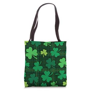 st patrick’s day – irish green plaid and shamrocks – fashion tote bag