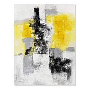 7fisionart gray and yellow abstract canvas wall art bathroom pictures painting grey black yellow wall décor modern framed artwork for living dining room kitchen office home decorations 12″x16″